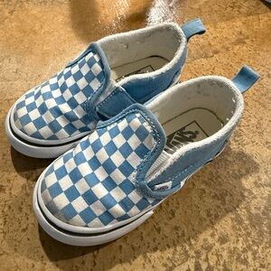 Vans Kids Blue and White Checkered Slip-On Sneakers